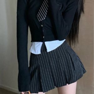 Y2K Striped Pleated Mini Skirt - 90s Grunge, Retro Summer Outfit, Pastel Goth Fashion