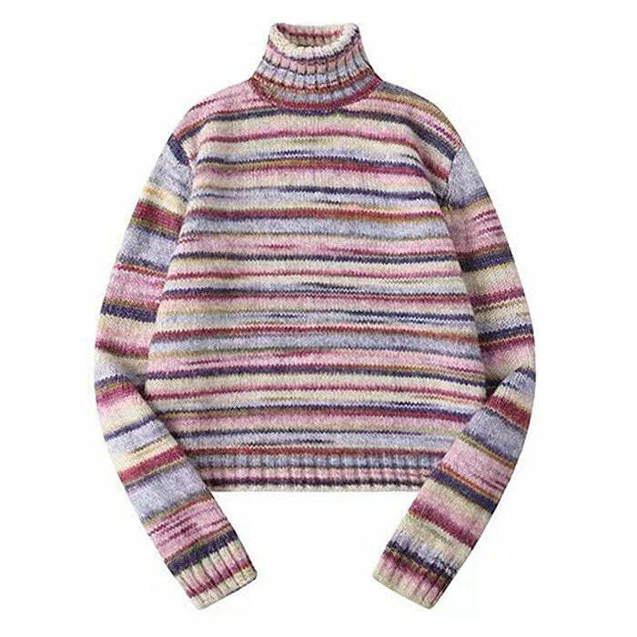 Y2K Striped Turtleneck Sweater - Retro 90s Fashion, Grunge, Summer Outfits, Y