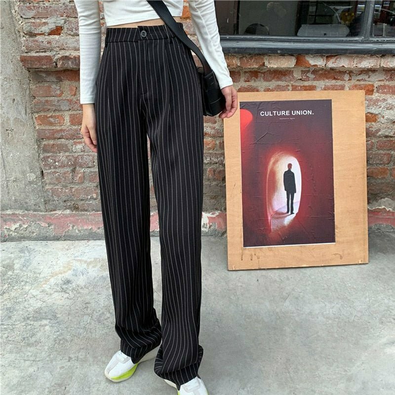 Y2K Striped Wide-Leg Pants - Retro 90s Grunge Summer Outfit, Y2K Fashion Essentials