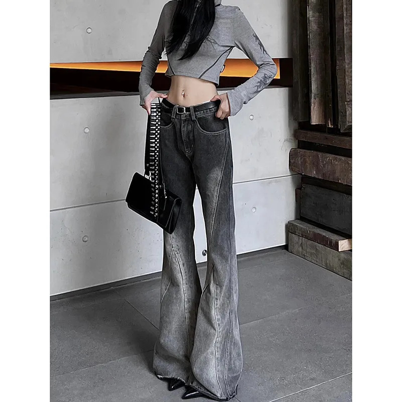 Y2K Style Black High Waist Wide Leg Jeans - American Street Fashion Vintage 2024