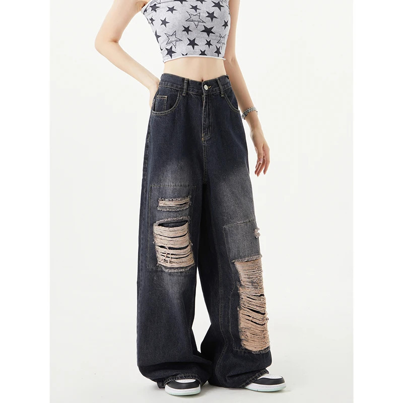 Y2K Style Black Jeans: High Waist Vintage Wide Leg Pants for Women