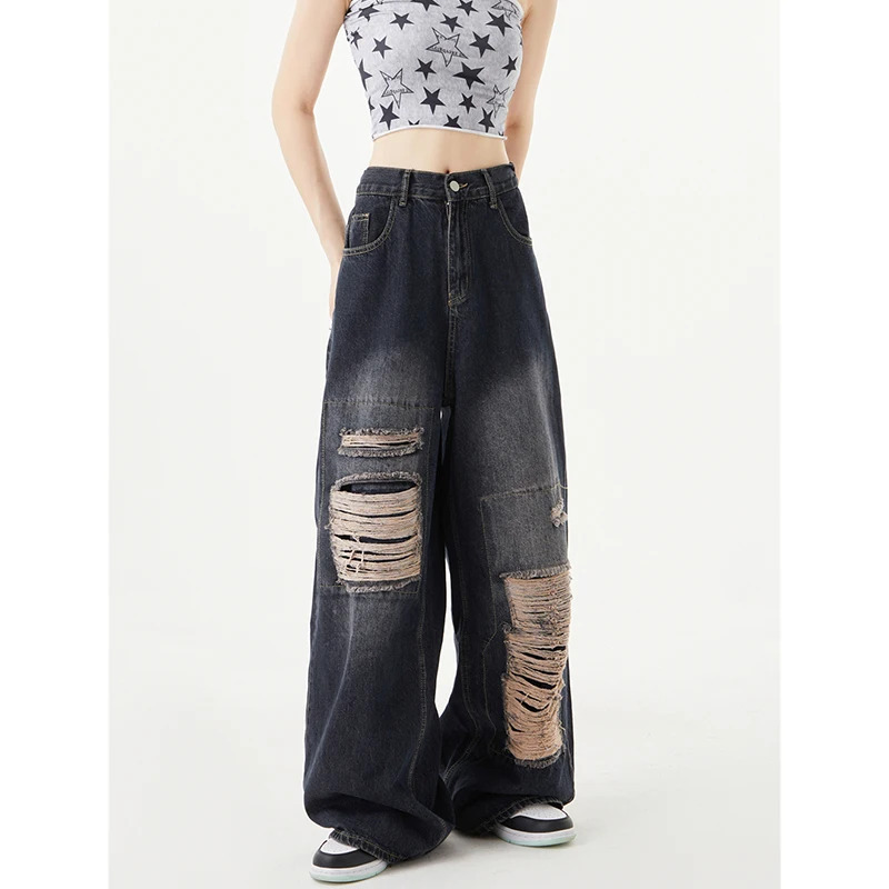 Y2K Style Black Jeans: High Waist Vintage Wide Leg Pants for Women