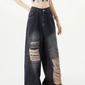 Y2K Style Black Jeans: High Waist Vintage Wide Leg Pants for Women