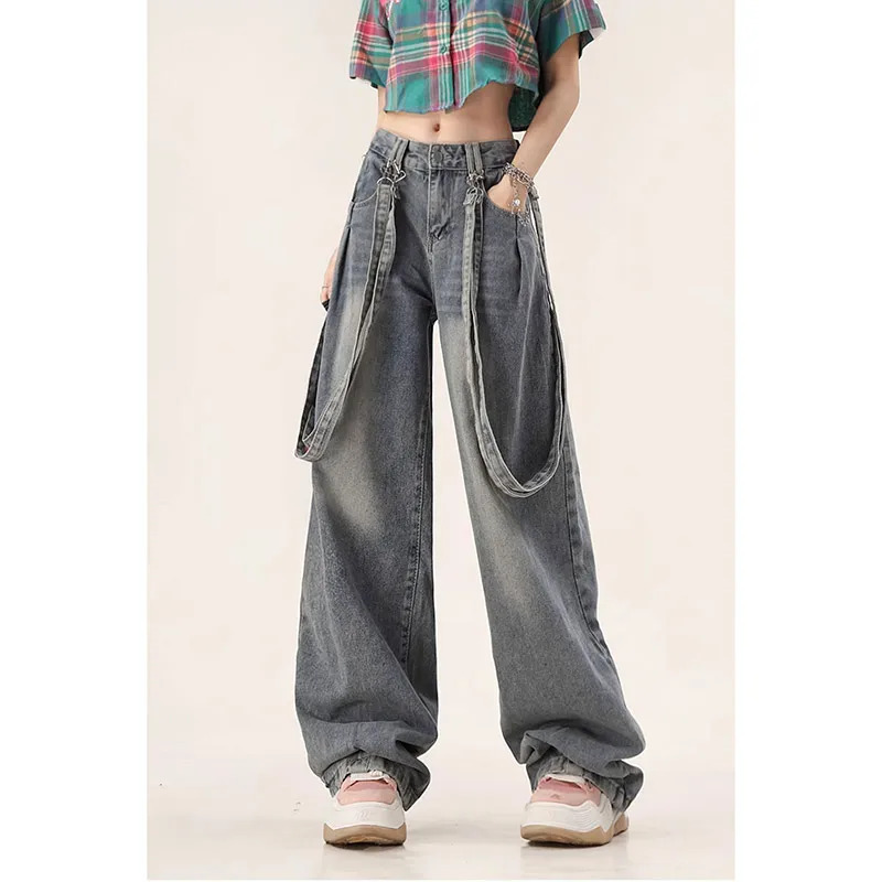 Y2K Style Blue High Waist Baggy Denim Pants for Women - American Fashion 2024