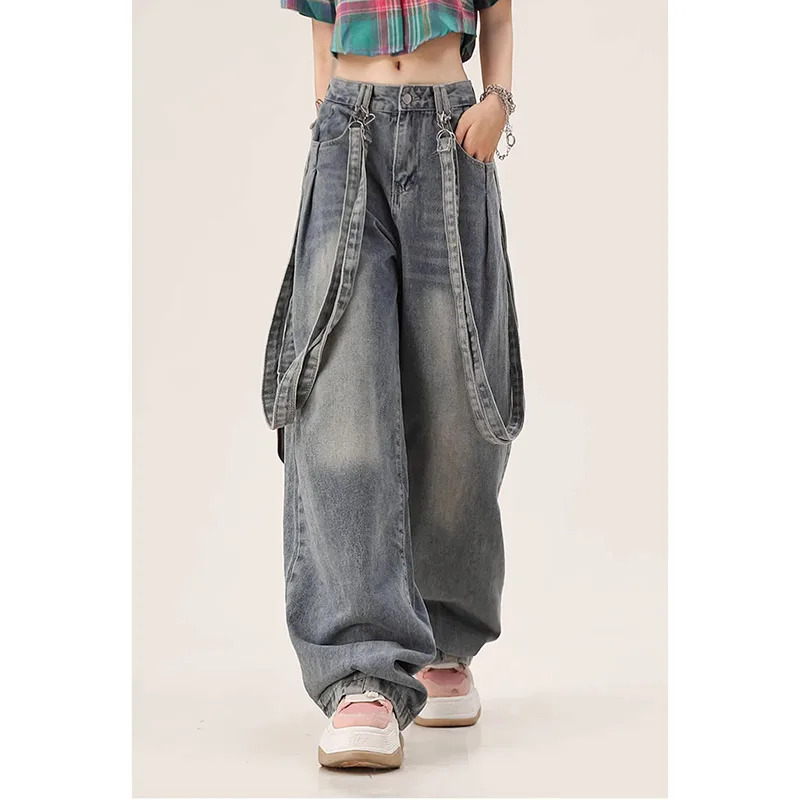 Y2K Style Blue High Waist Baggy Denim Pants for Women - American Fashion 2024