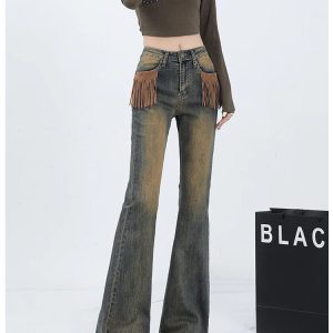 Y2K Style Blue High Waist Wide Leg Jeans - Retro Streetwear Fashion for Women