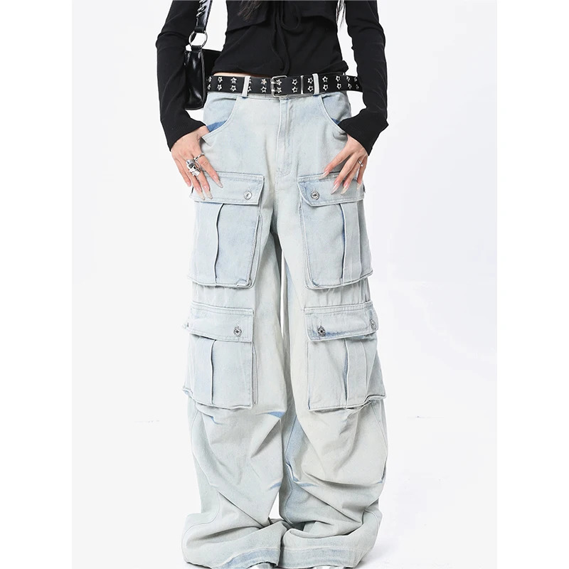 Y2K Style Blue Jeans: High Waist Streetwear Wide Leg Pants