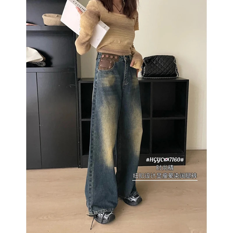 Y2K Style High Waist Vintage Blue Denim Pants - Women's Streetwear Fashion