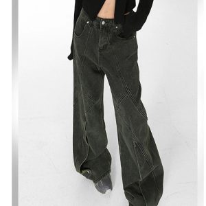 Y2K Style High Waist Vintage Blue Denim Pants - Women's Streetwear Fashion