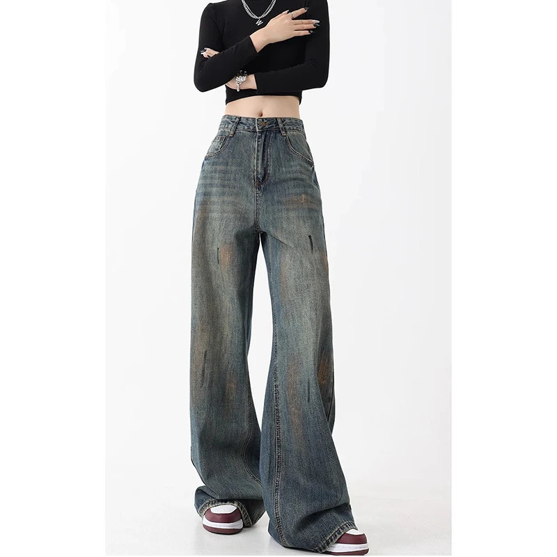 Y2K Style High Waist Wide Leg Jeans - Vintage American Fashion for Women