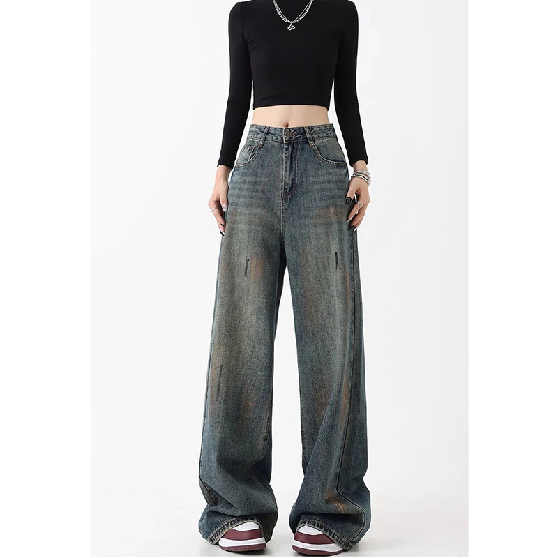 Y2K Style High Waist Wide Leg Jeans - Vintage American Fashion for Women