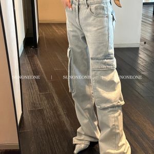 Y2K Style Women's Blue Jeans: High Waist Streetwear Wide Leg Pants