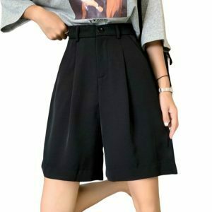 Y2K Summer Black Wide-Leg Shorts - 90s Grunge, Retro, Pastel Goth, and Hip Hop