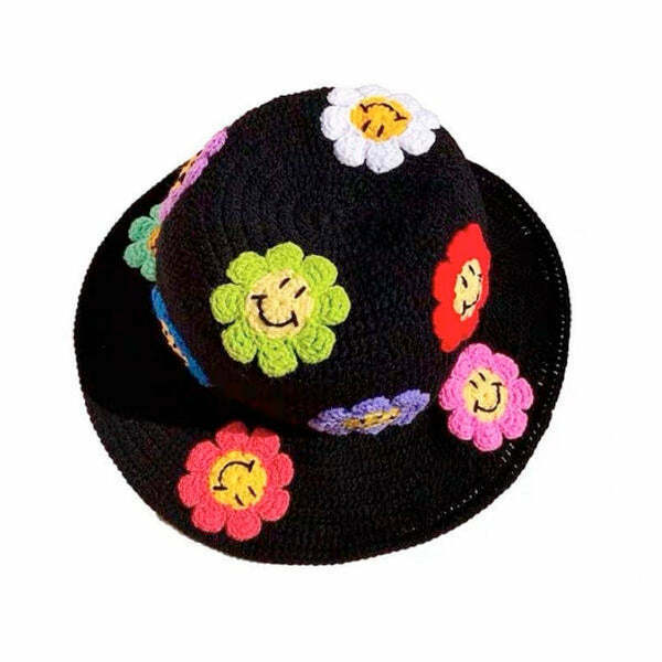 Y2K Summer Crochet Bucket Hat - 90s Grunge, Retro, Pastel Goth, Y2K Fashion Access