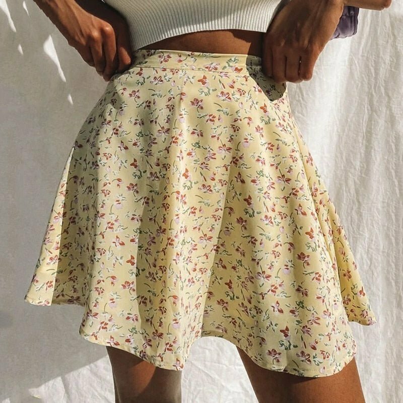 Y2K Summer Floral Print Skirt - 90s Grunge, Retro, Pastel Goth, Y2K Party