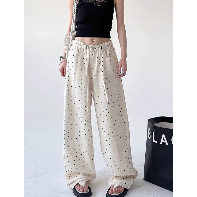 Y2K Summer High Waist Floral Drawstring Wide Leg Pants