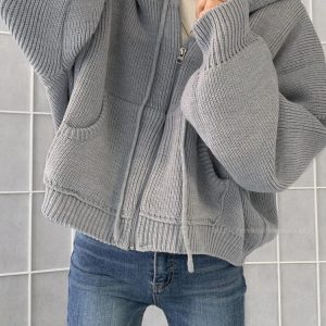 Y2K Summer Hooded Zip Cardigan - 90s Grunge, Retro, Pastel Goth, Y2K