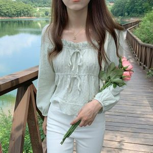 Y2K Summer Linen Cotton White Blouse - Retro 90s Fashion, Grunge, Pastel Goth, Y2