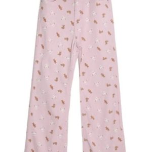 Y2K Summer Pink Bear Print Straight Jeans - 90s Grunge, Retro, Pastel Goth, Y2K