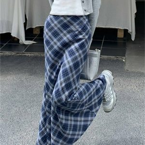 Y2K Summer Plaid Mermaid Long Skirt - 90s Grunge, Retro, Pastel Goth, Y2