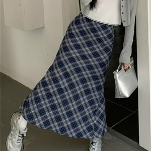 Y2K Summer Plaid Mermaid Long Skirt - 90s Grunge, Retro, Pastel Goth, Y2