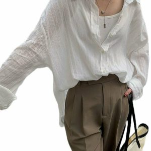 Y2K Summer Preppy Casual White Blouse - 90s Fashion, Grunge, Retro, Baby Tees,