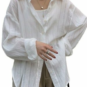 Y2K Summer Preppy Casual White Blouse - 90s Fashion, Grunge, Retro, Baby Tees,