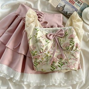 Y2K Summer Skirt & Blouse Set - Retro 90s Fashion, Grunge, Pastel Goth, Y