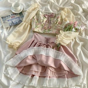 Y2K Summer Skirt & Blouse Set - Retro 90s Fashion, Grunge, Pastel Goth, Y