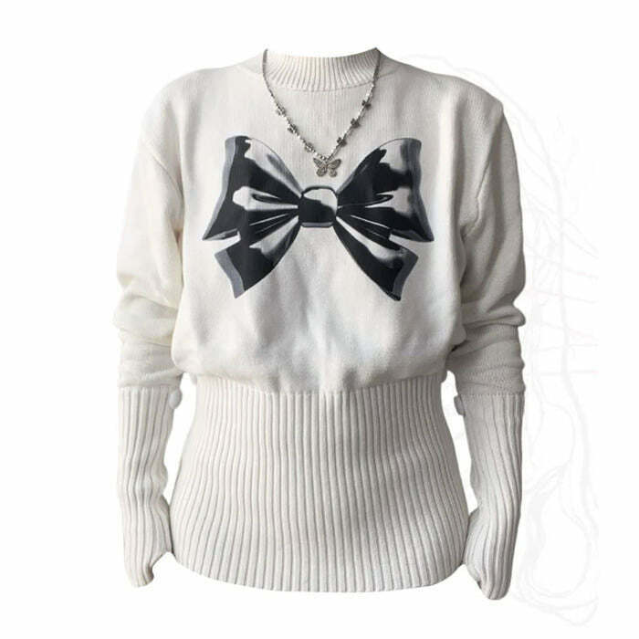 Y2K Summer Soft Girl Aesthetic Bow Jumper - 90s Grunge, Retro, Pastel Goth, Y