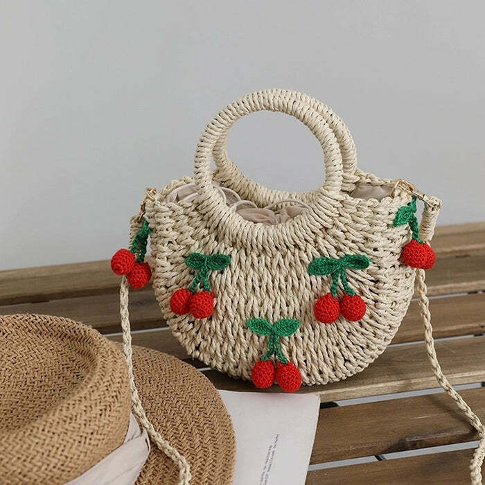 Y2K Summer Straw Bag - Perfect for 90s Fashion, Grunge, and Retro Y2K Outfits