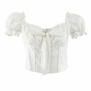 Y2K Summer Sweet Ruffles Puff Sleeve Blouse - 90s Grunge, Retro, Pastel Goth, Baby