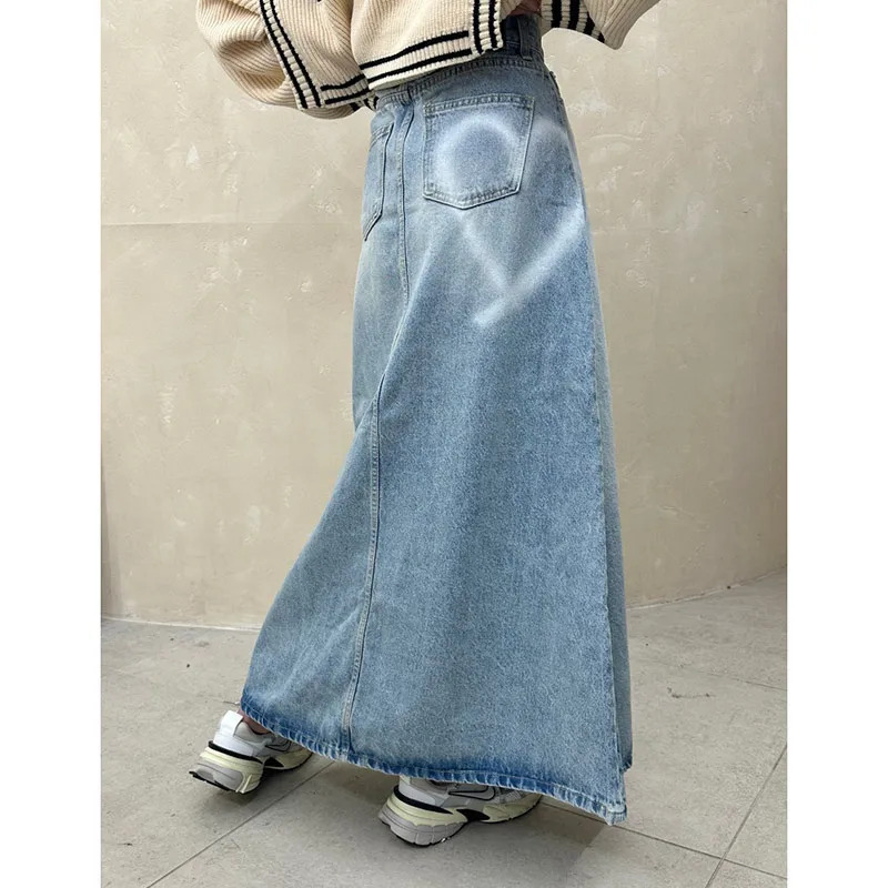 Y2K Summer Vintage Blue Denim Skirt - Streetwear American Style Casual High Waist Ladies A-line Jean Skirt