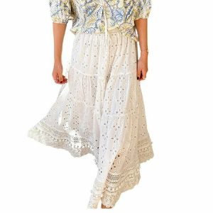 Y2K Summer White Floral Embroidery Long Skirt - 90s Retro Grunge Pastel Goth Outfit