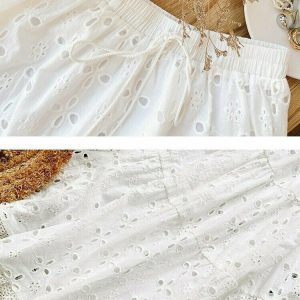 Y2K Summer White Floral Embroidery Long Skirt - 90s Retro Grunge Pastel Goth Outfit