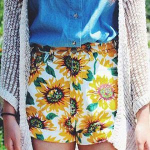 Y2K Sunflower Shorts - 90s Grunge Summer Outfit, Retro Y2K Fashion, Pastel Goth Style