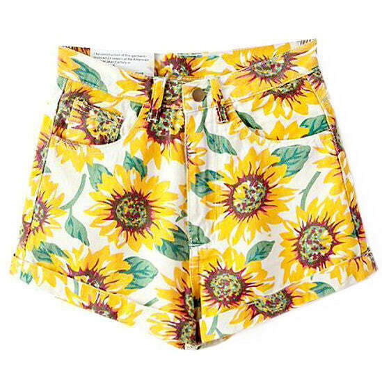 Y2K Sunflower Shorts - 90s Grunge Summer Outfit, Retro Y2K Fashion, Pastel Goth Style