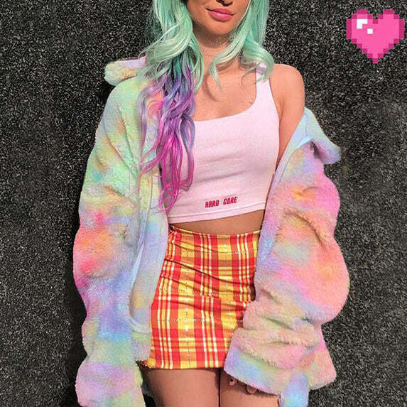 Y2K Tie Dye Teddy Jacket - Retro 90s Grunge, Summer Outfits, Pastel Goth, Hip Hop