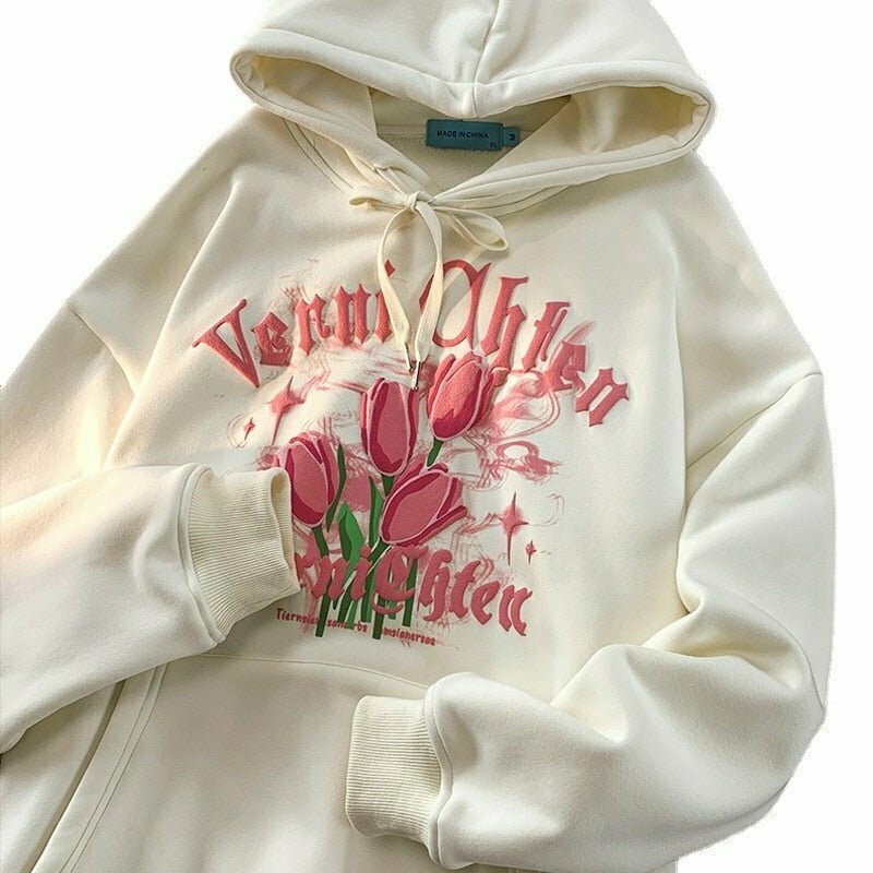 Y2K Tulip Print Hoodie - 90s Grunge, Retro Summer, Pastel Goth, Y2K Party