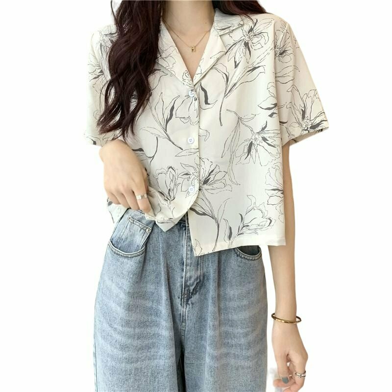 Y2K V-Neck Button Print Summer Shirt - Retro 90s Grunge, Pastel Goth, Y2K