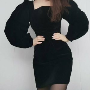 Y2K Velvet Puff Sleeve Dress - Retro 90s Grunge, Summer Party, Club & Popstar Outfits