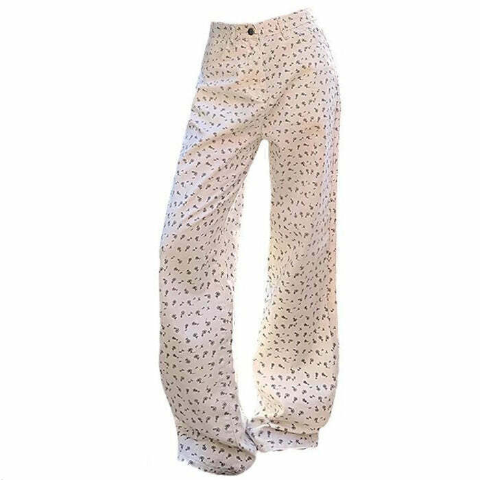 Y2K Vintage Aesthetic Floral Print Cord Pants - 90s Grunge Summer Outfit, Retro Y2K Fashion