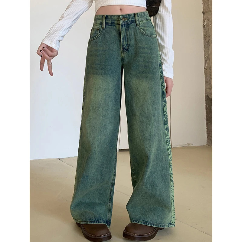 Y2K Vintage Baggy Wide Leg Jeans: Grunge High Street Style Print Pants