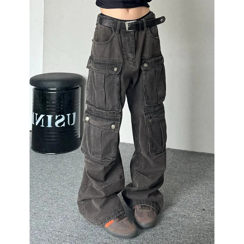 Y2K Vintage Black Baggy Cargo Jeans - Korean Denim Trousers for Women