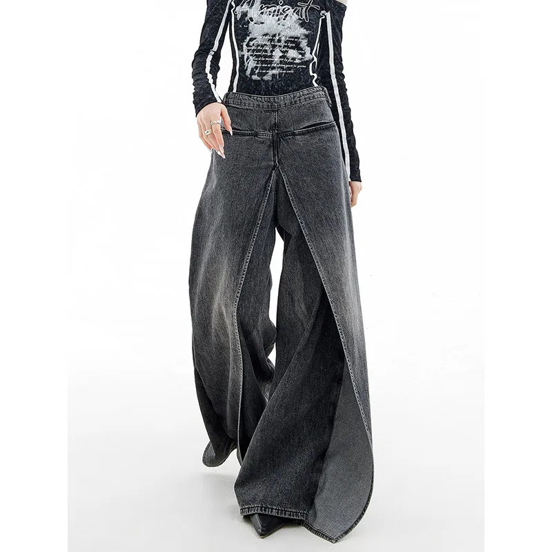 Y2K Vintage Black Baggy Cargo Jeans - Women's Dark Denim Trousers