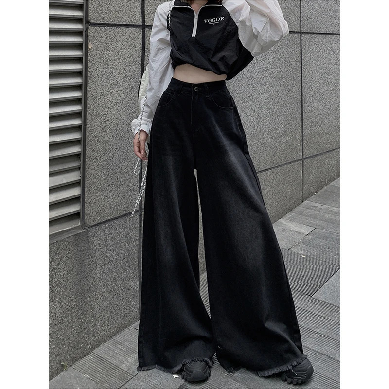 Y2K Vintage Black High Waist Wide Leg Jeans - American Streetwear Denim Trouser