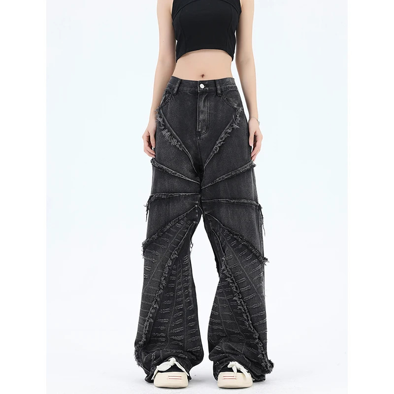 Y2K Vintage Black Jeans: High Waist Wide Leg Streetwear Trousers