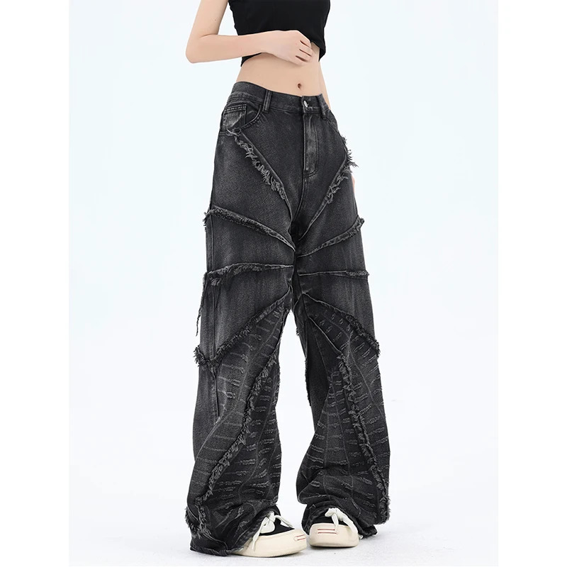 Y2K Vintage Black Jeans: High Waist Wide Leg Streetwear Trousers