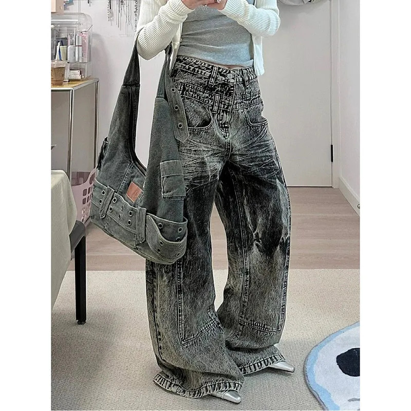 Y2K Vintage Black Women's High Waisted Wide Leg Jeans - Streetwear Fashion 2024