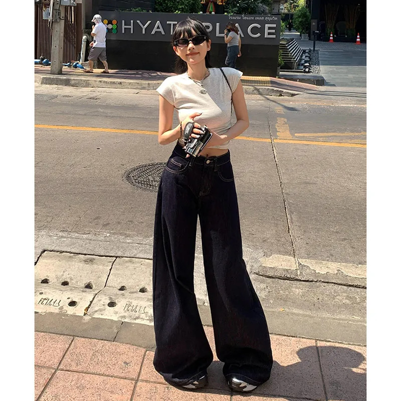 Y2K Vintage Blue Baggy Jeans - Harajuku Loose Denim Trousers for Women - Oversize Cowboy Pants